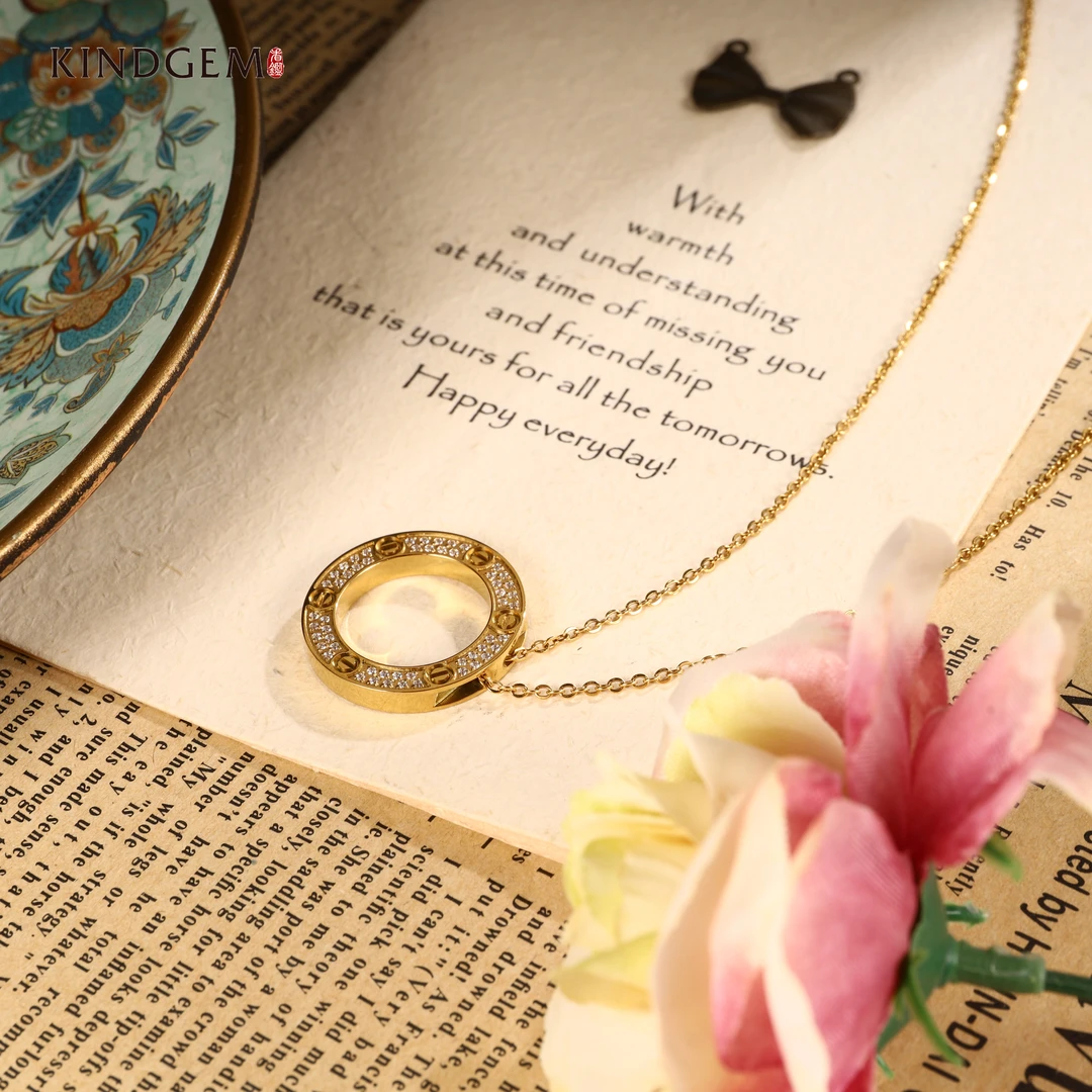 铜合金项链 轻奢优雅气质高级感圈圈镶嵌精致坠链项链 C-28741