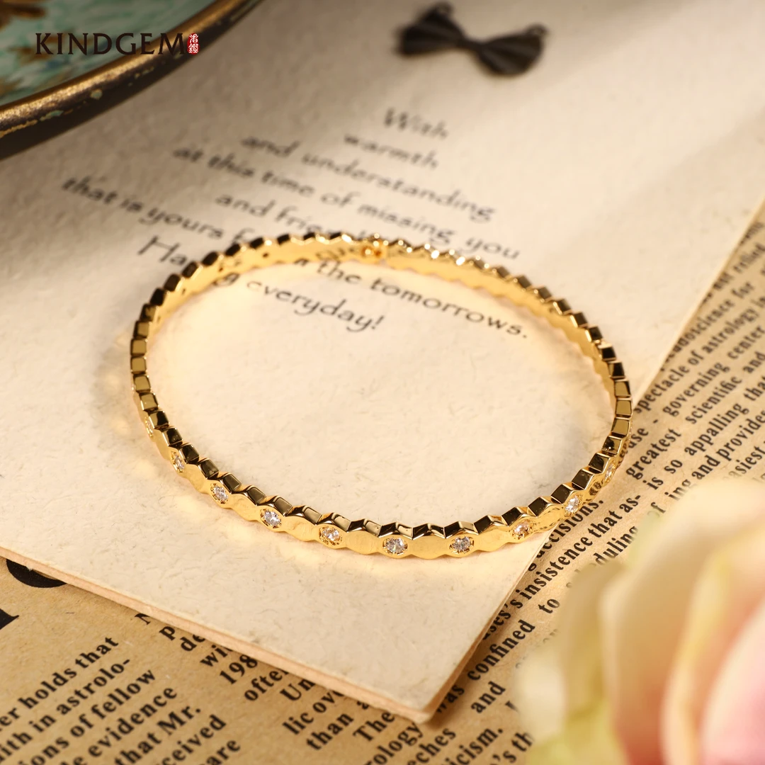 铜合金锆石手链 简约轻奢蜂巢轻奢时尚素圈手镯（链长17cm）C-29476