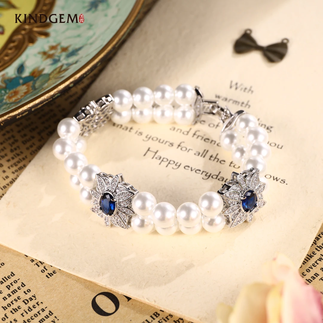 铜合金仿珍珠手链 【RUCHINE】美·双层珠珠银蓝手链（18cm）C-29289