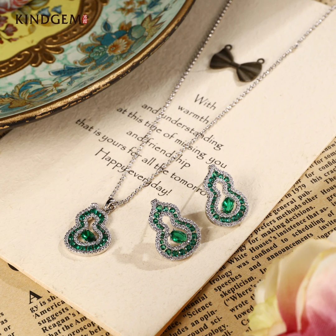 铜合金项链 绿色葫芦高级感项链耳环套装饰品 C-29371