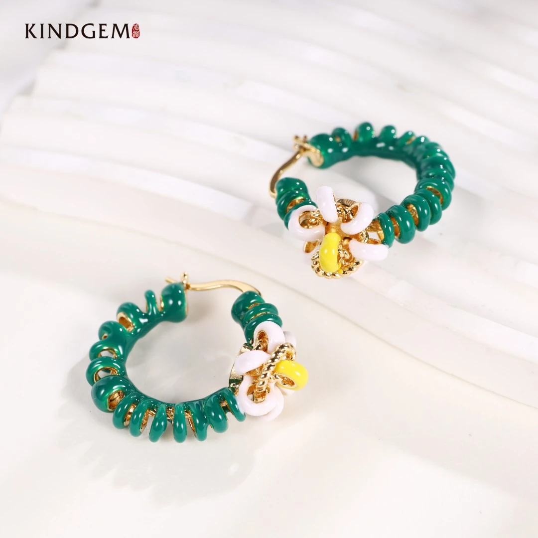 铜合金珐琅耳饰 【M·D】英·绿色珐琅耳环 BW32XQEC-27205