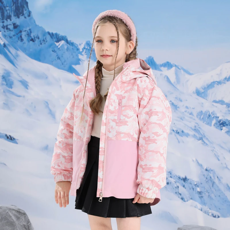 儿童羽绒服冲锋衣三合一2023新款男女童可拆卸防风羽绒内胆外套潮