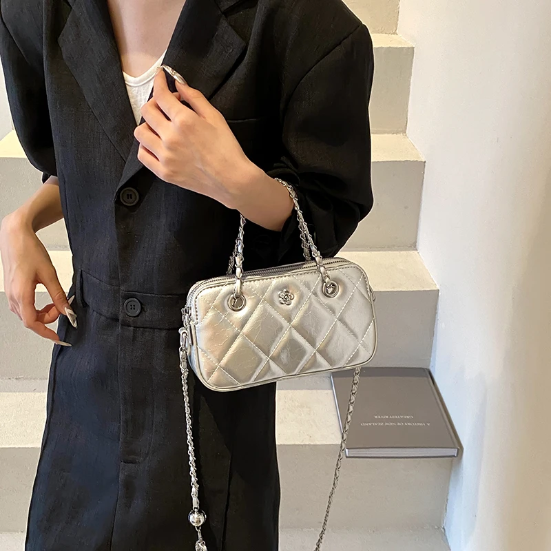 包包小香风时尚百搭小众链条包单肩菱格气质洋气黑色小包包流浪