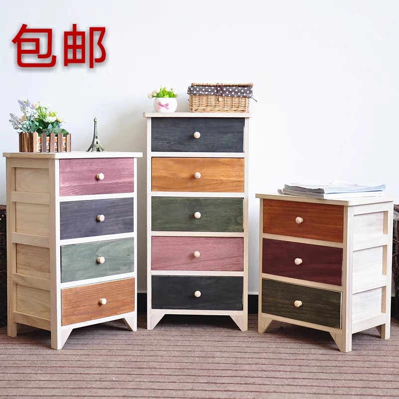 包邮实木床头柜田园收纳柜美式乡村彩色斗柜子客厅柜组合储物柜