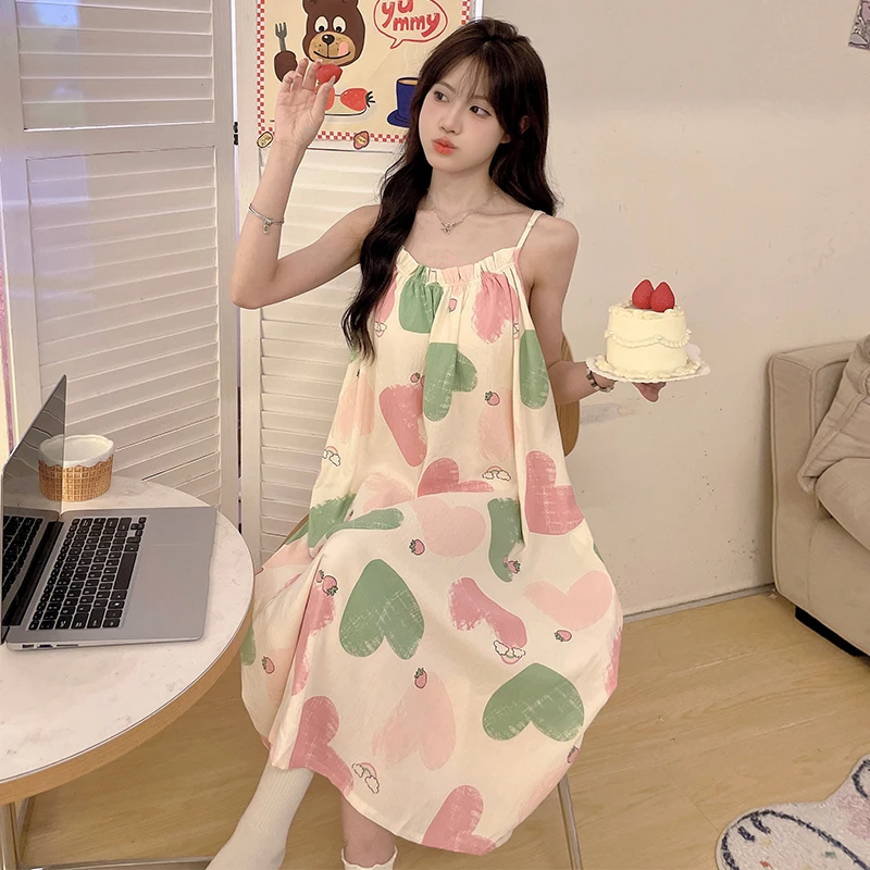 睡衣女款爆款2025新款夏吊带睡裙学生学生宽松中长款韩版新家居服