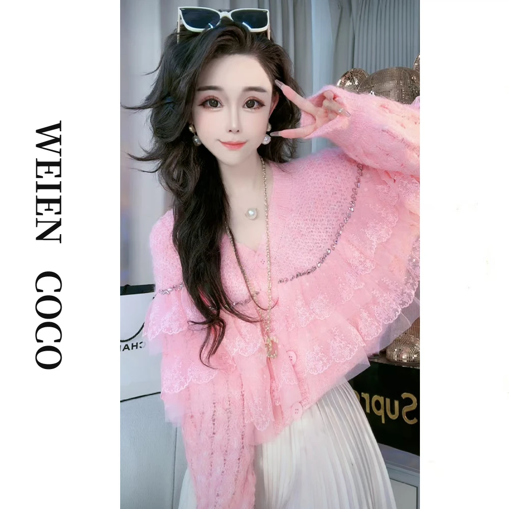 【丝沐服装】网纱拼接毛衣百搭针织秋冬新款简约长袖开衫上衣S2451