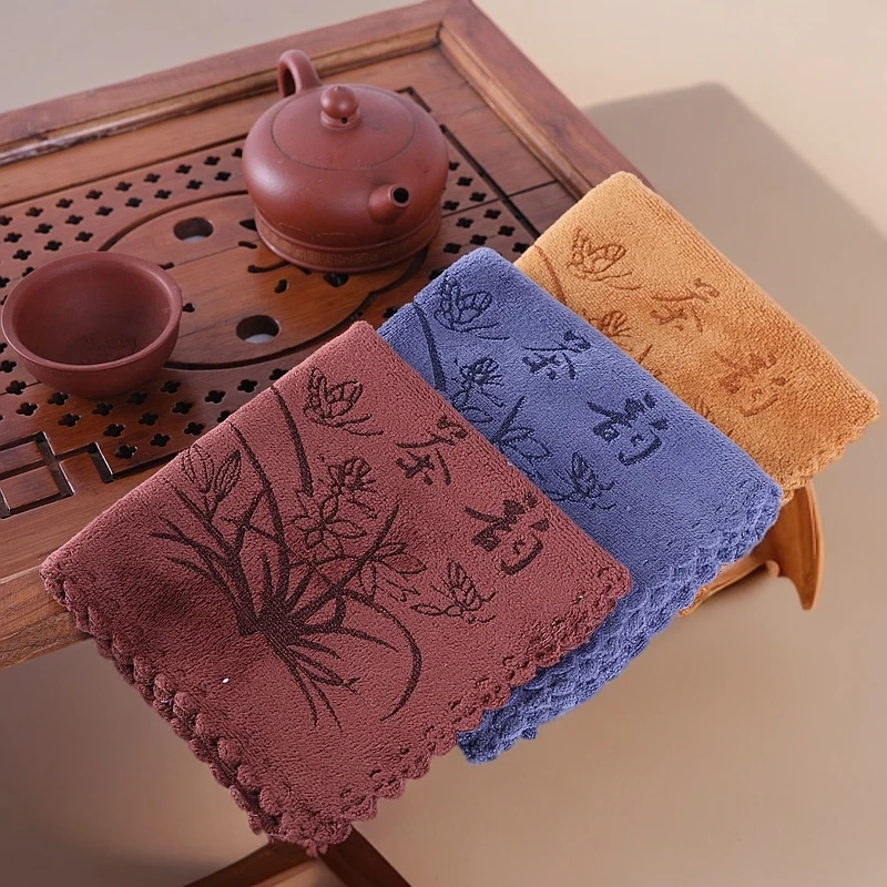 加厚茶巾茶布吸水印花方形茶桌布茶盘功夫茶具配件专用毛巾抹布
