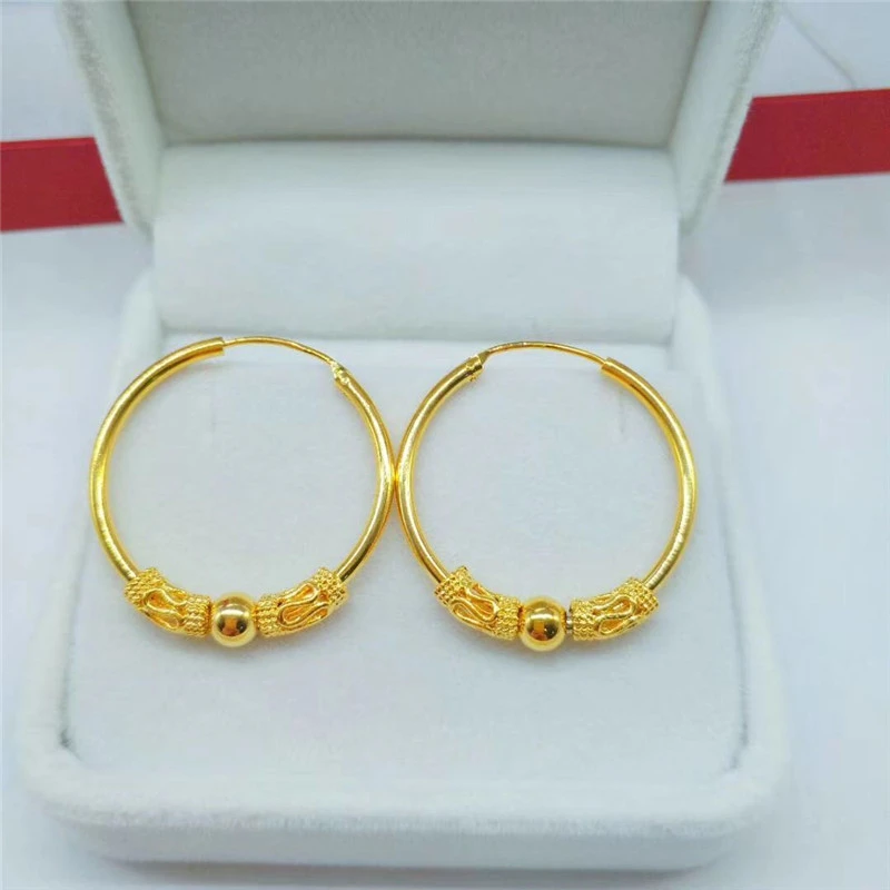 铜合金耳饰 【3公分古法珠】三公分大号古法珠耳环气质百搭圈圈耳圈