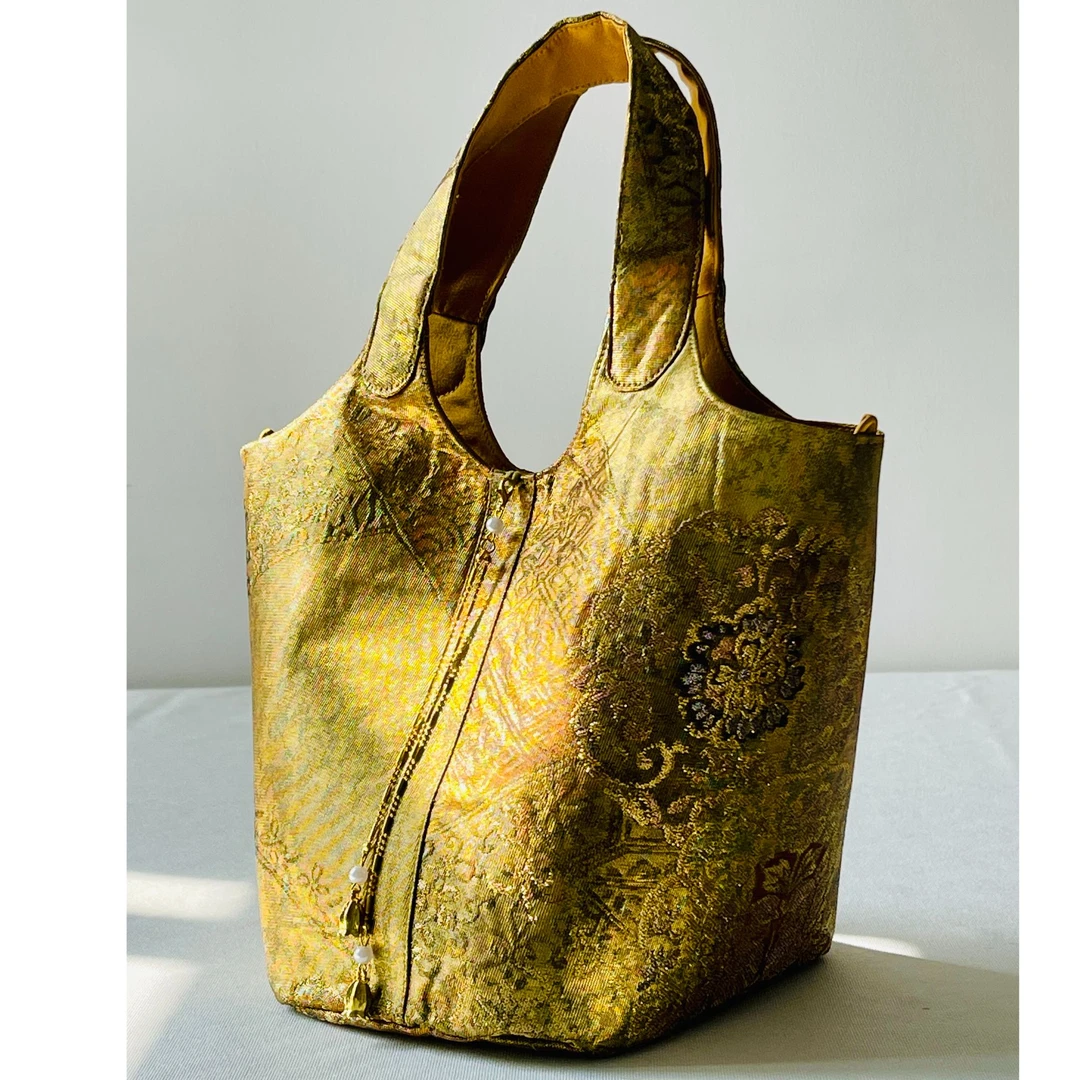 西阵织菜篮子包包 高品质 金色宝相花