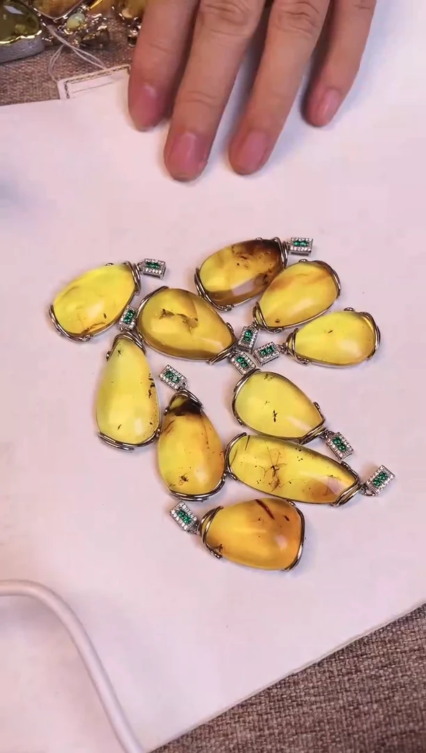 【闪购商品】琥珀珠宝奇石银S925镶嵌虫珀 多样性发其中一个