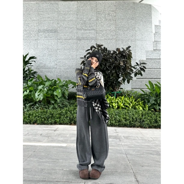 ZHOUZHOUDE【自留MM6】480G高密棉慵懒系针织休闲百搭直筒弯刀裤