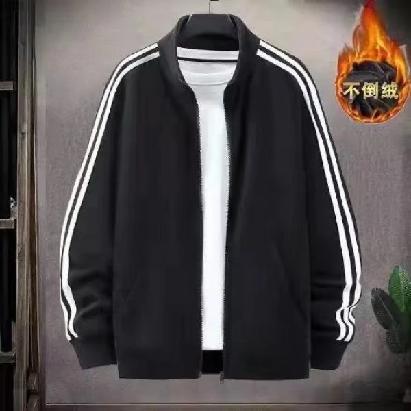 秋冬季运动外套韩版潮流上衣加绒三杆精神百搭男士潮牌宽松男外套