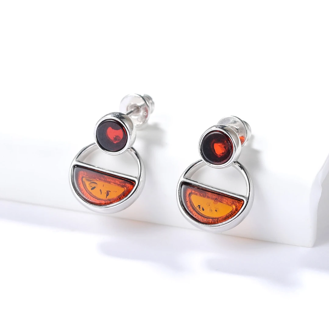 S&A天然琥珀耳环耳饰女时尚百搭S925银镶琥珀耳坠创意素款可爱