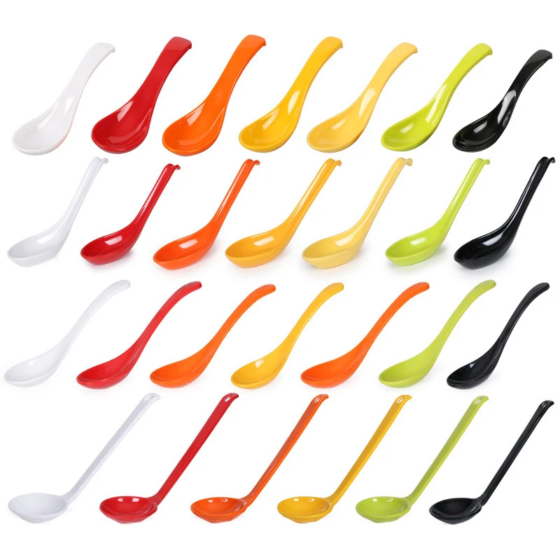 彩色密胺餐具勺子长柄塑料汤勺酒店餐厅饭店商用勺仿瓷调羹彩色勺