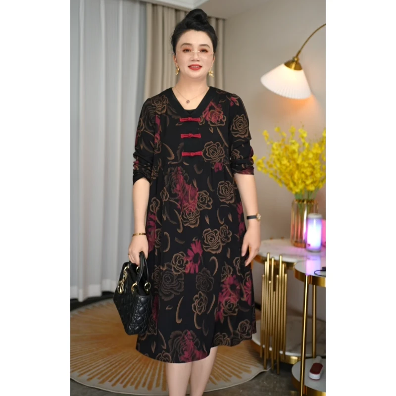 早秋新款大码打底连衣裙显瘦遮肉中老年女装中长款显瘦气质款B11