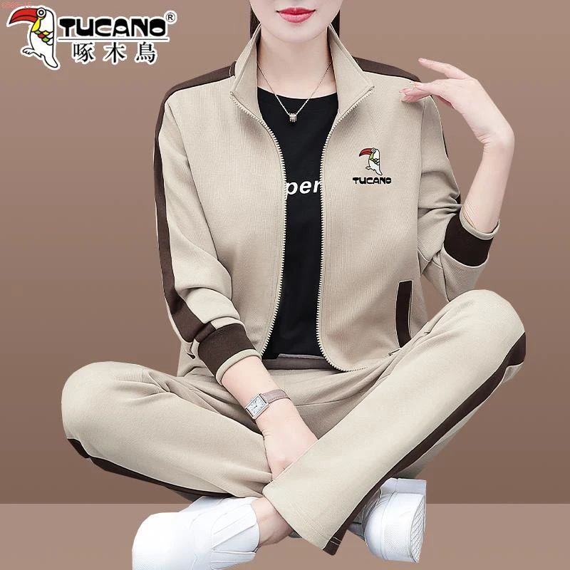 啄木鸟休闲运动套装女春秋2025新款洋气时髦卫衣早春女装三件套