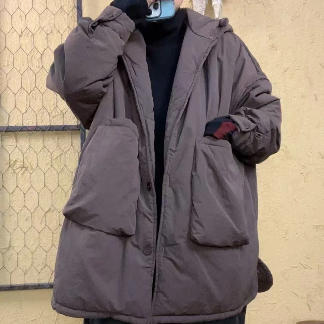 啵啵CM360侧面开启两个大口袋帽版长棉衣