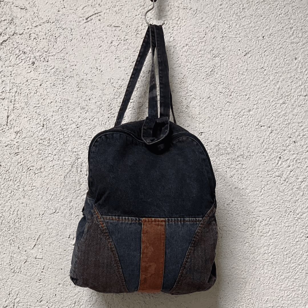 啵啵CM99937彩色贴布百搭休闲牛仔双肩包