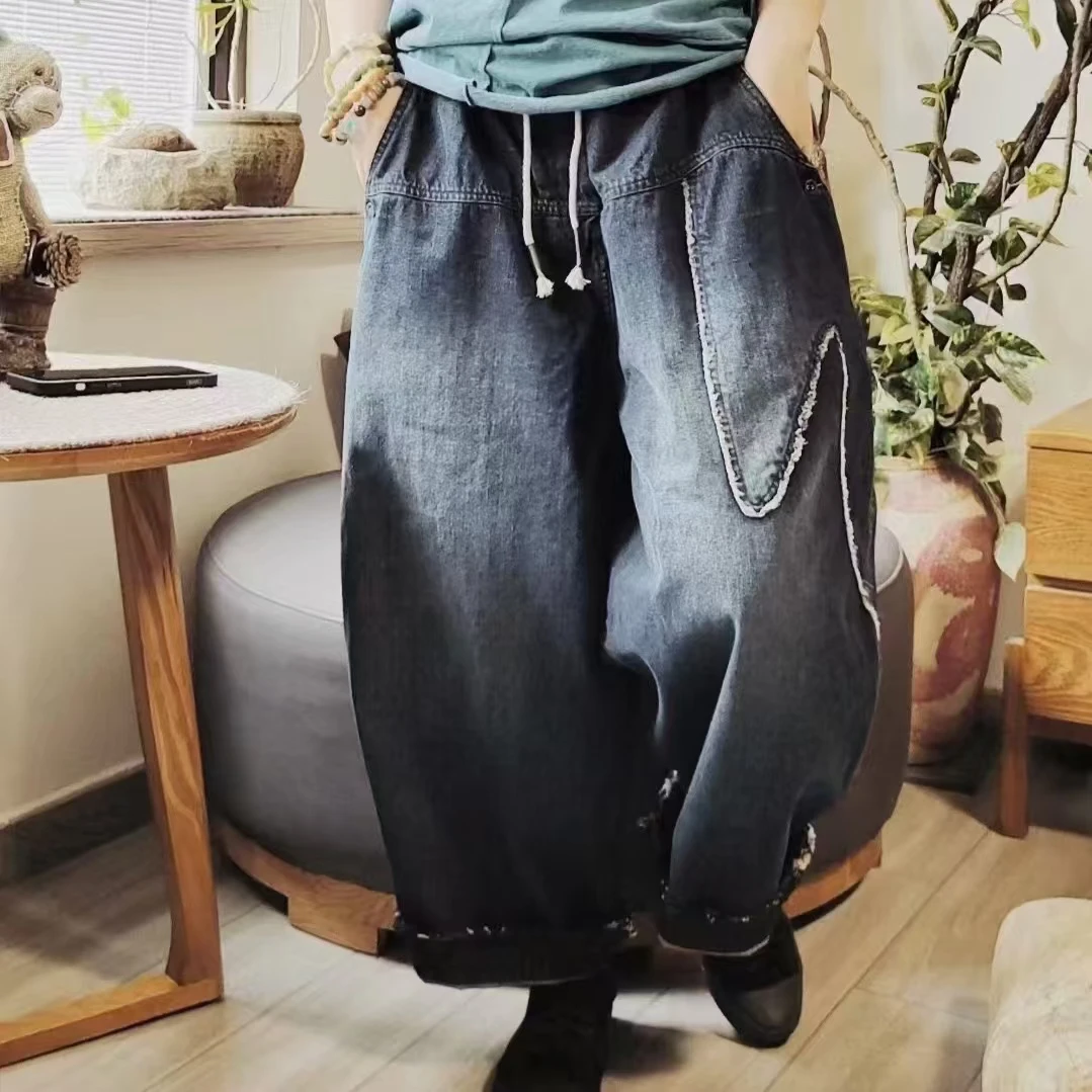 啵啵CM230523裤脚毛边卷边牛仔裤