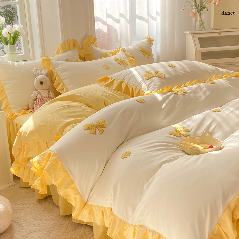 2023新款韩式加厚水洗绣花床裙四件套-夏日风情三件套