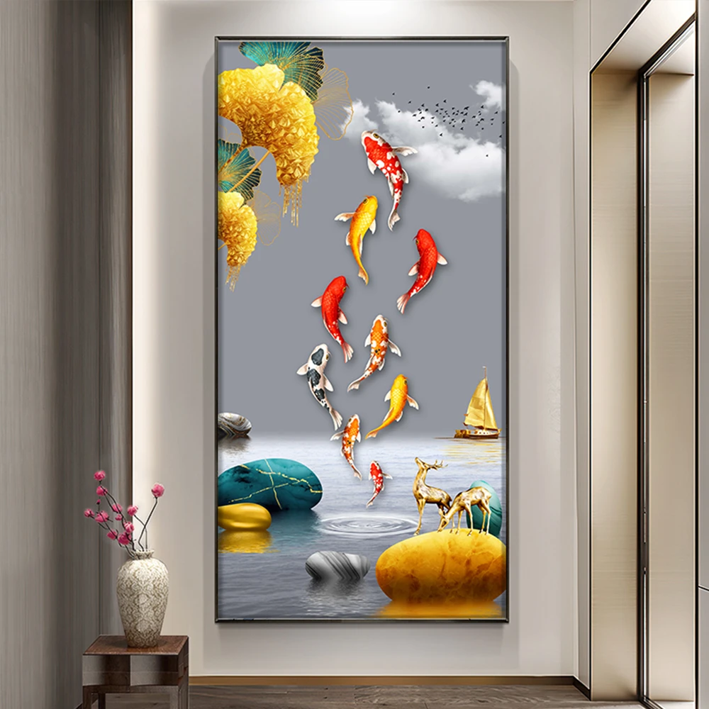 百丝特【九鱼图（玄关）】满钻锦鲤装饰画客厅书房十字绣DIY钻石画