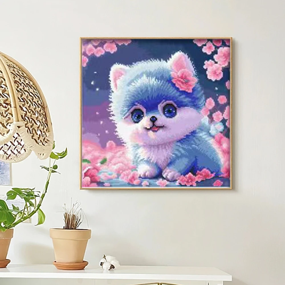 百丝特【萌宠博美犬】满钻圆钻带框手工DIY钻石画儿童房卧室装饰