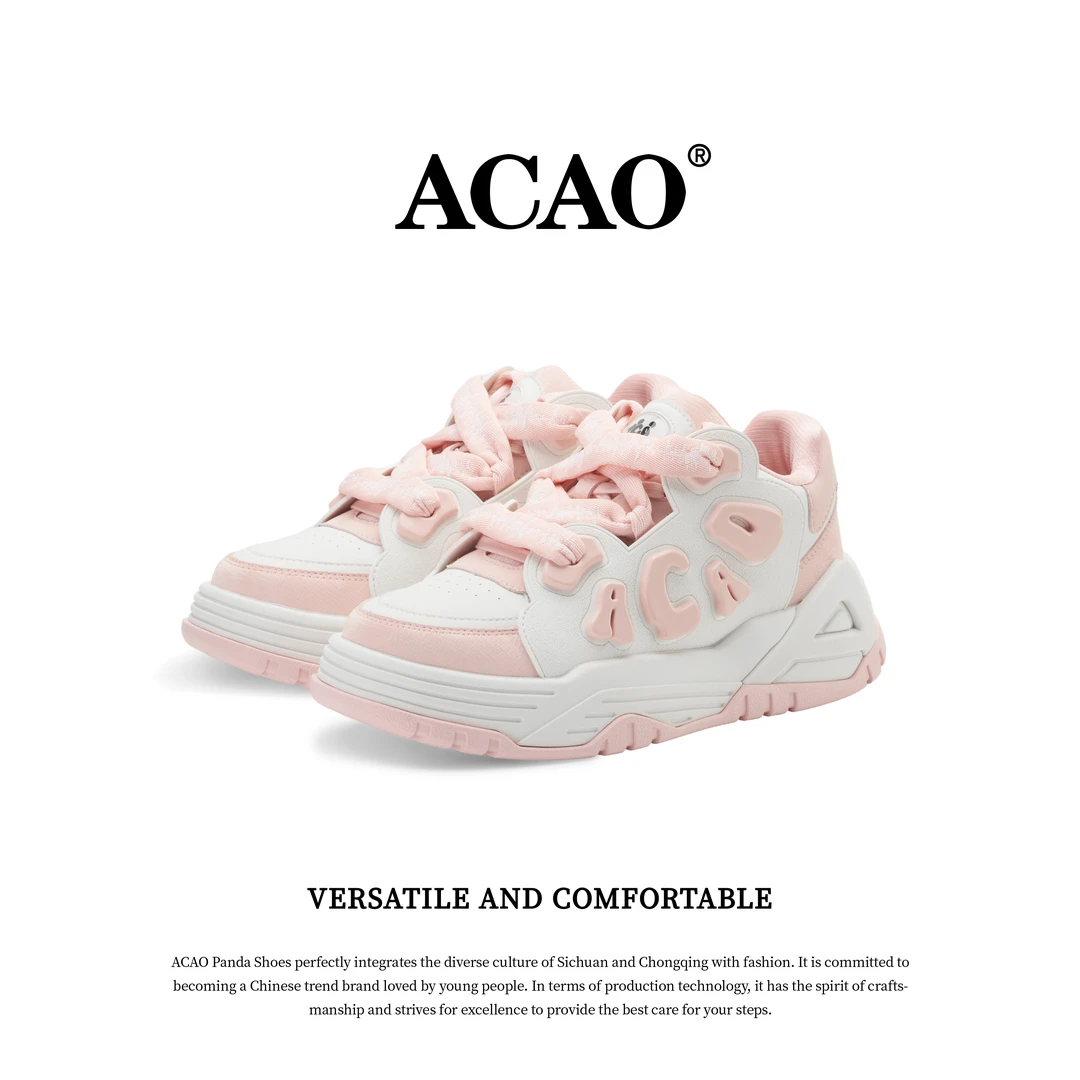 ACAO樱花粉熊猫鞋百搭舒适增高高能感穿搭时尚国潮情侣ins面包鞋