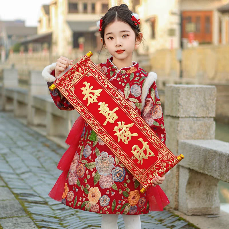 唐装女宝宝中国风加绒旗袍儿童冬款秋冬加厚夹棉外套棉袄洋气汉服