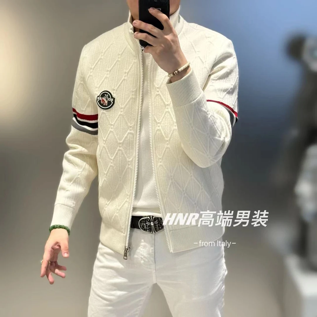 菱格图案条纹袖子设计新款高端男士时尚休闲百搭夹克外套8006