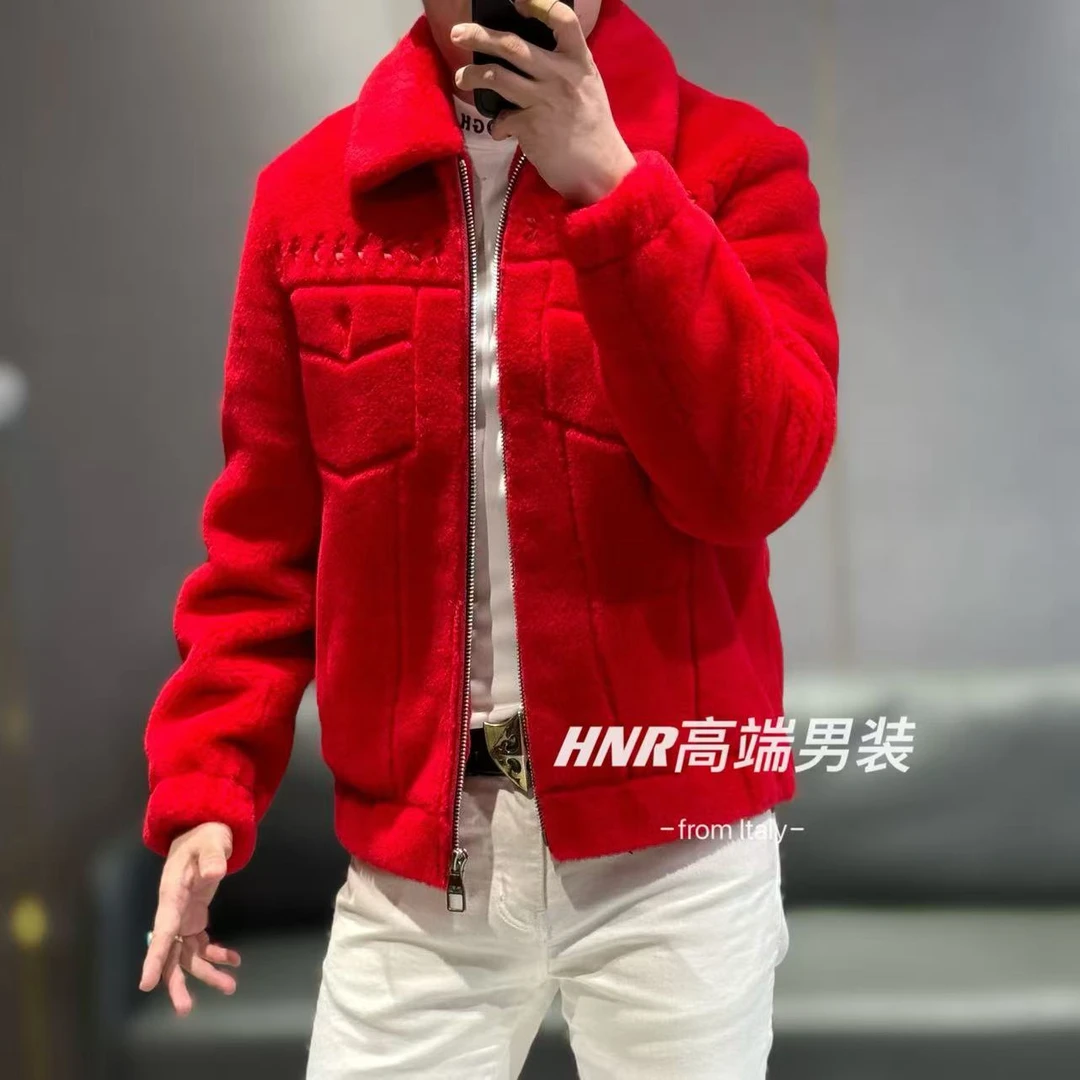 【100%羊毛】新款纯色高端男士冬季休闲百搭时尚翻领夹克9907