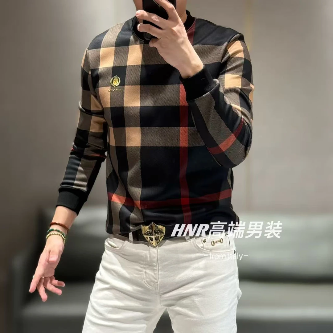 加绒加厚格子图案设计款男士时尚潮流百搭气质休闲卫衣8070