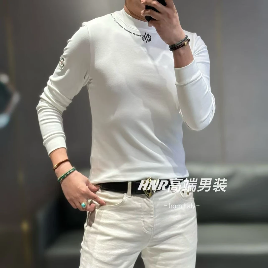 领口印花设计新款高端男士时尚休闲百搭打底T恤衫9311