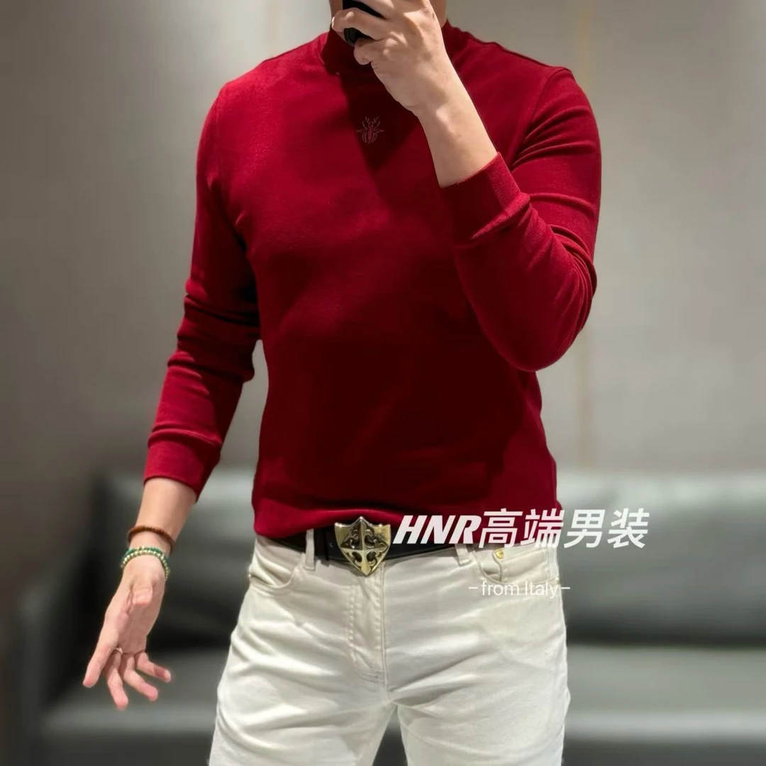 秋冬新款纯色前胸美式胸标图案帅气简约潮流休闲百搭打底衫5031