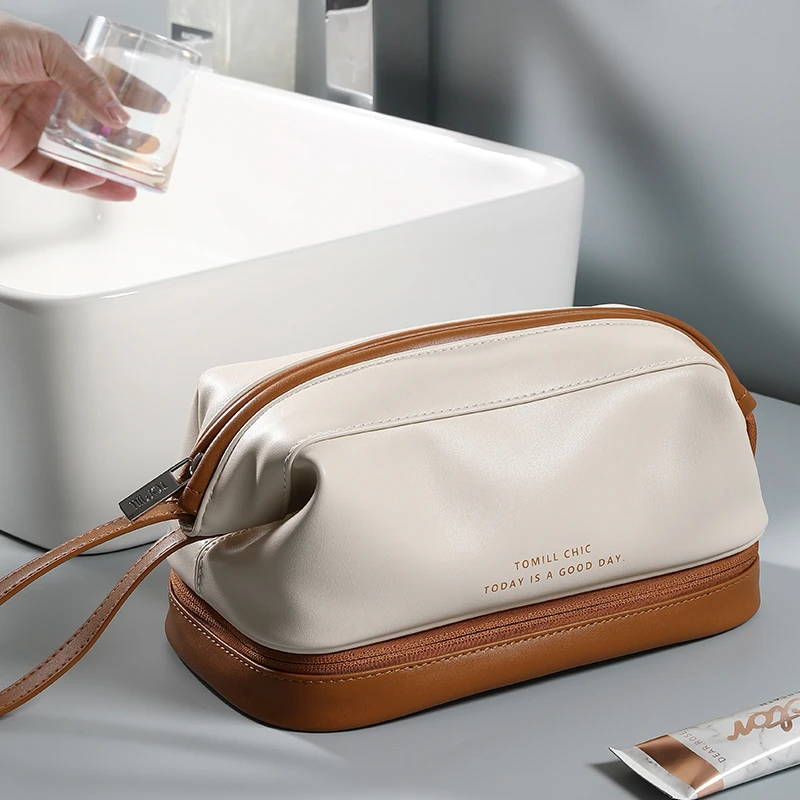 TOMILL收纳袋防水外出新款女网红便携式化妆包时尚简约双层化妆袋