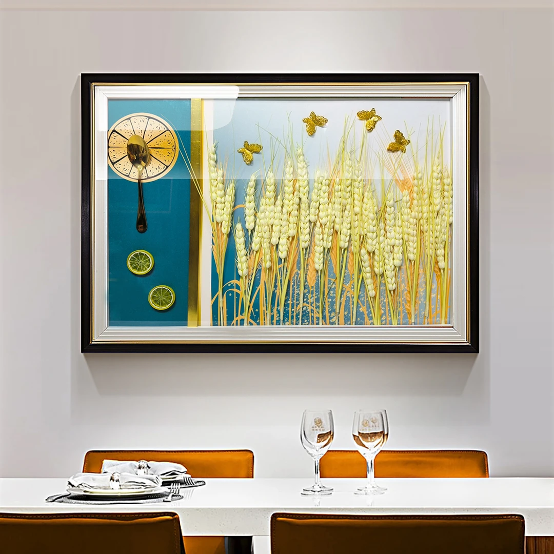 现代简约高端立体麦穗饭餐厅画手工制作家用横版家用墙面挂画