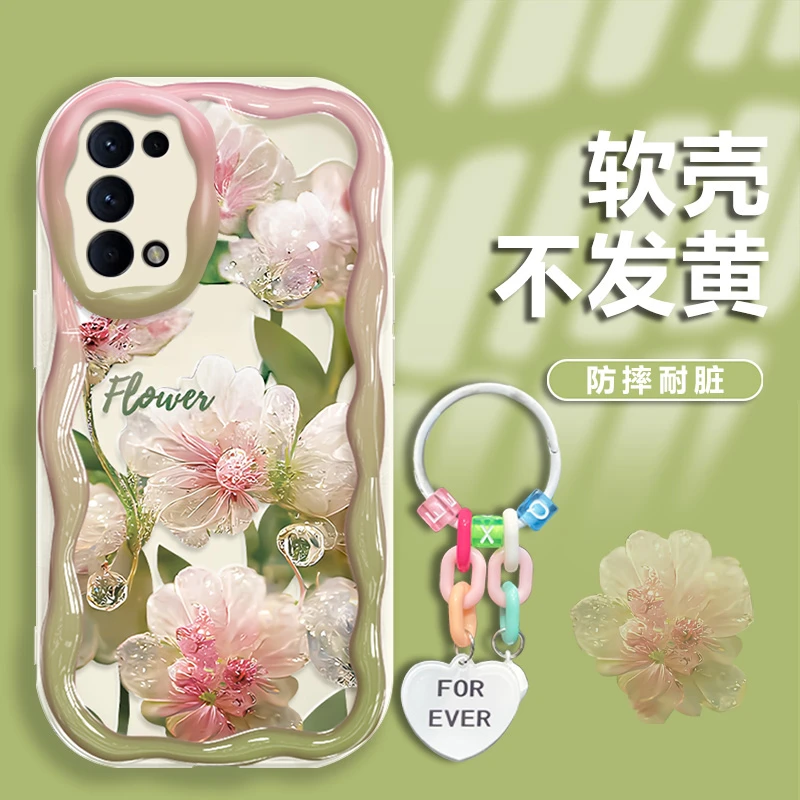 水晶花适用OPPOReno5K手机壳PEGM10奶油纹轻奢软壳网红简约新款防
