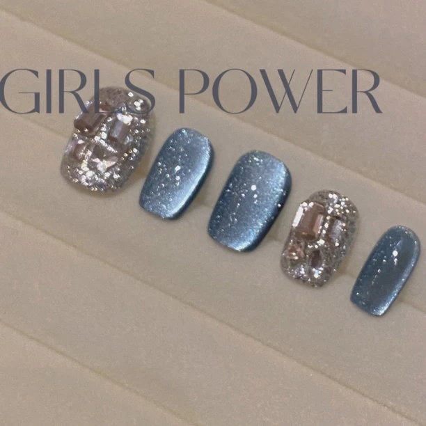 【牛仔蓝】-A35-GIRLSPOWER设计师纯手工穿戴美甲