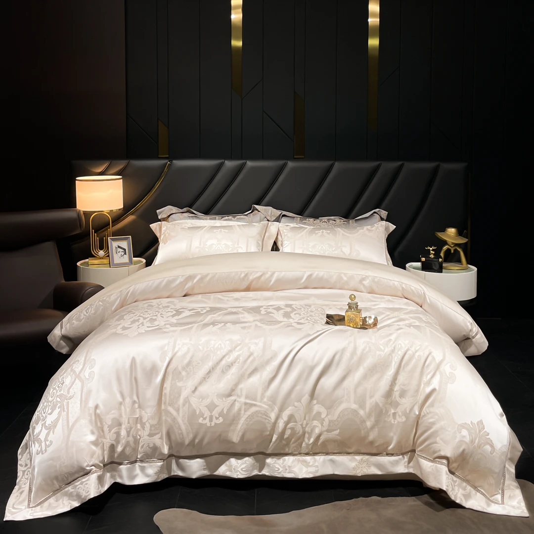 欧伯利【巴塞罗娜】欧式轻奢简约高档提花四件套高精密丝滑床上用品