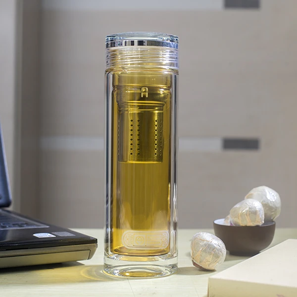 兴禹商务水晶双层加厚底隔热防烫防爆车载便携带盖玻璃过滤茶水杯