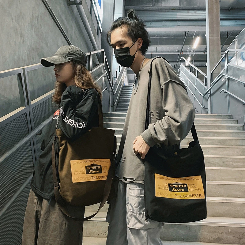 帆布包大容量单肩包女韩版学生时尚高级感斜挎包男休闲创意款背包