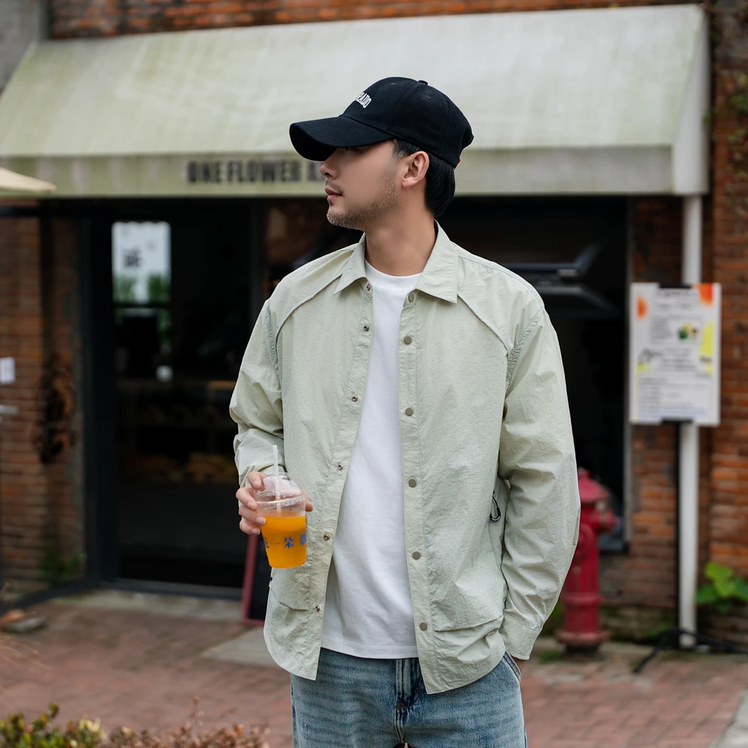 夏季轻薄透气防晒衣衬衫男士户外时尚百搭长袖翻领激光透气孔外套