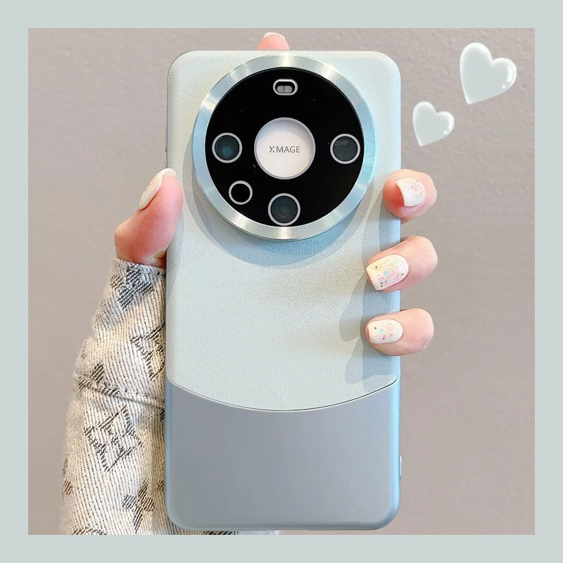 适用华为mate60pro+手机壳带镜头膜原机同色mate40pro皮纹拼接