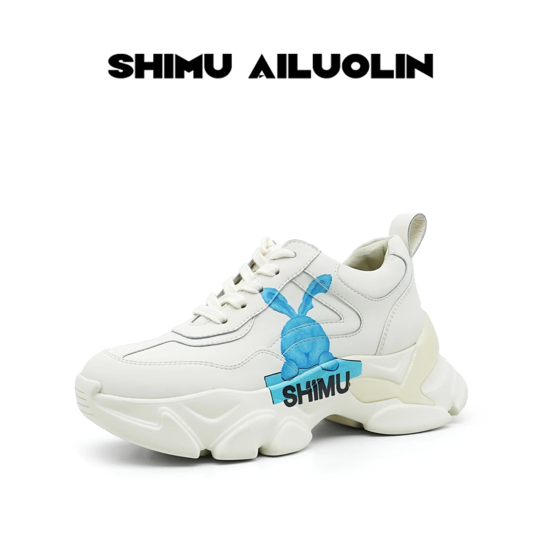 诗慕·爱洛琳 【吉祥兔】女鞋白色兔子双鞋带松糕时尚百搭系带休闲鞋