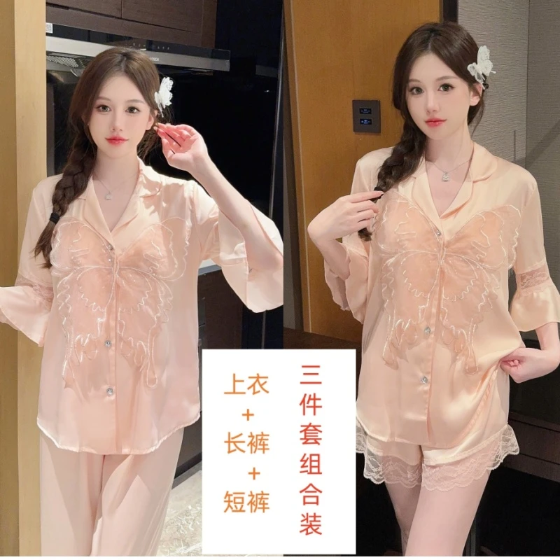 2025新款网红风睡衣女款爆款冰丝高档薄款套装出门款公主风家居服