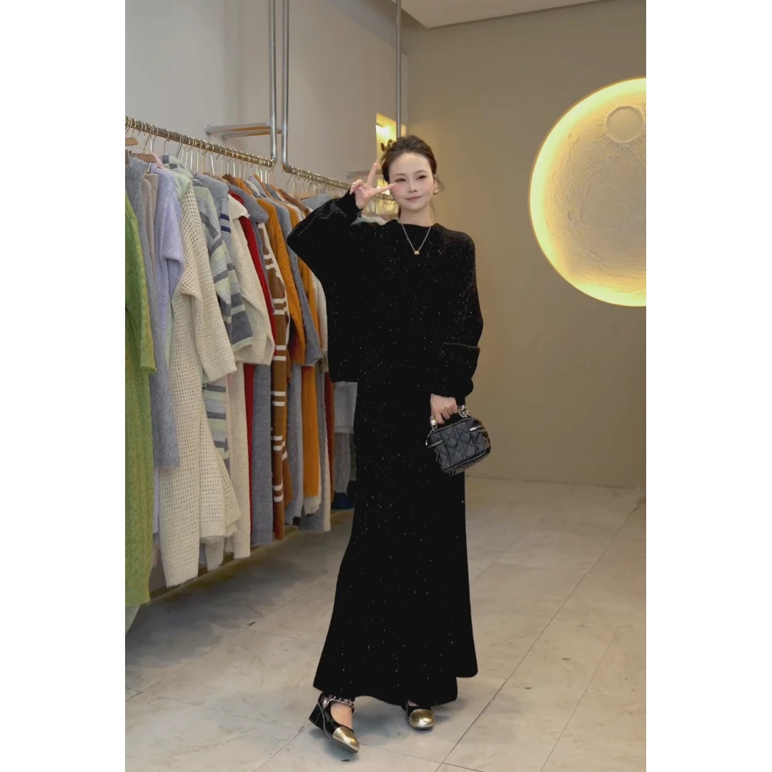 桔子甜了2024早秋新款遮肉显瘦时尚套头半身鱼尾裙针织套装两件套