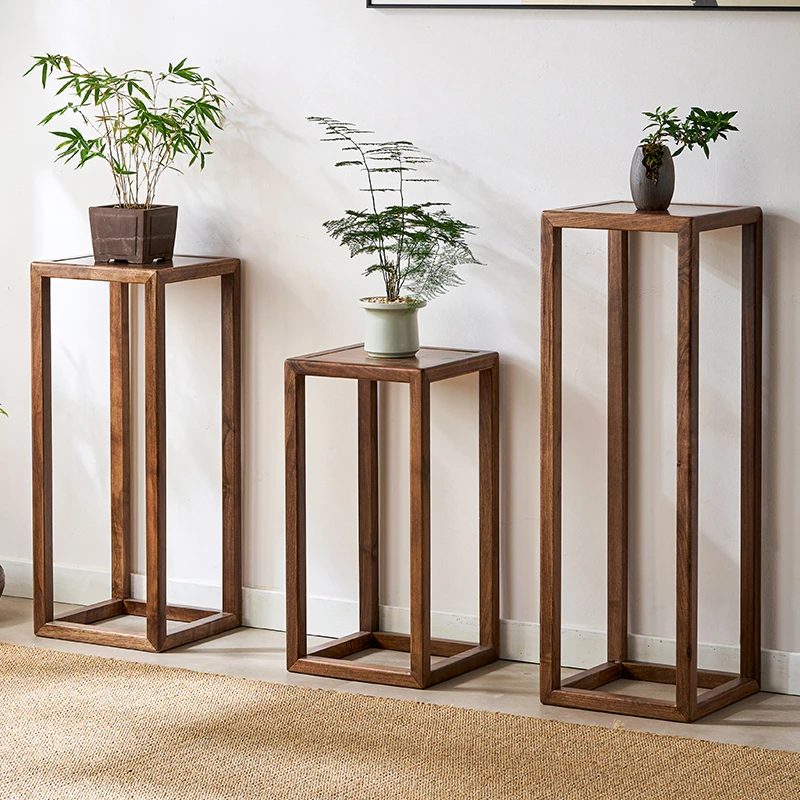【森灵】北美黑胡桃木花架子单层落地式全榫卯整装家用阳台客厅花几