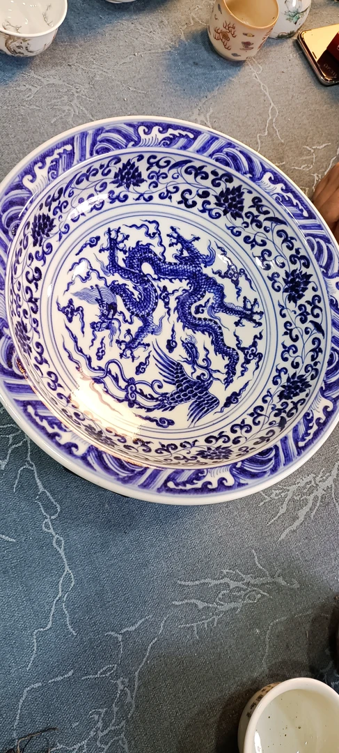 青花高足果盘。。