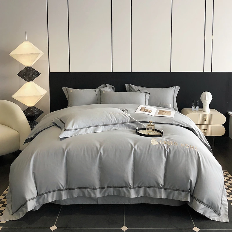 爱哩屋轻奢贡缎长绒棉四件套纯棉高支高密全棉卧室简约单双人家居