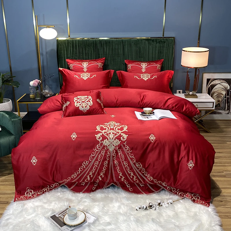 爱哩屋贡缎臻品纯棉四件套婚庆系列床上用品柔软舒适高支高密斜纹