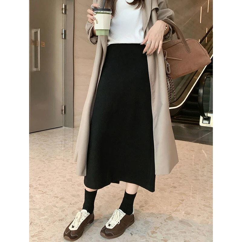 美洋MEIYANG【现货】瘦瘦裙 绵羊毛混纺|休闲高腰后开叉直筒半裙